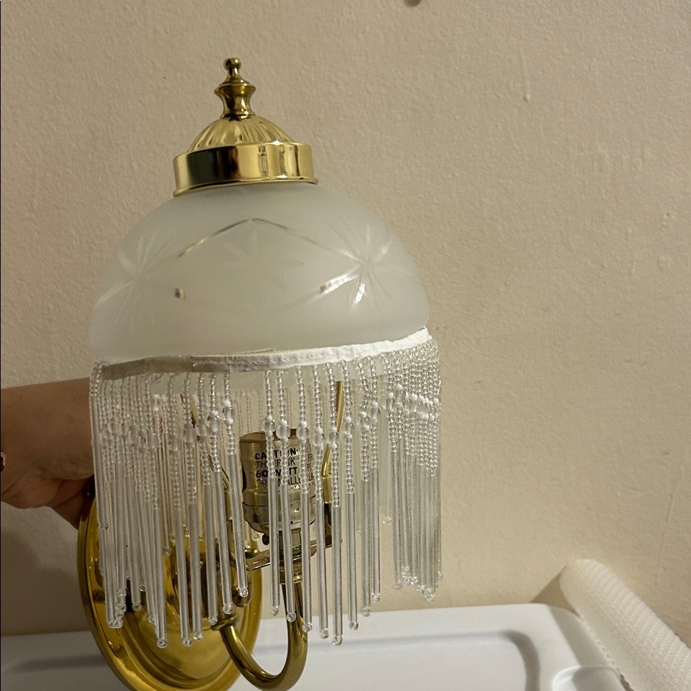 Elegant Gold and Frosted Glass Wall Sconce electric light with cord to plug.